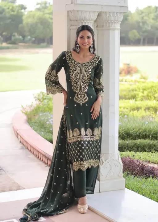 Green Embroidery Pakistani Kurti Set