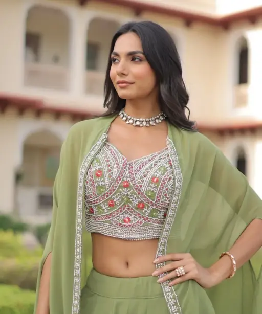 Green Readymade Lehenga with Koti Style