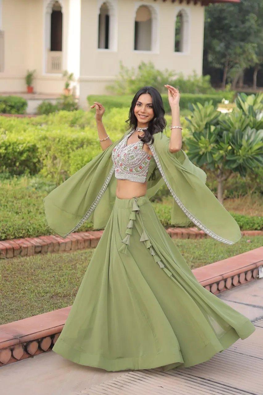 Green Readymade Lehenga with Koti Style - Image 3