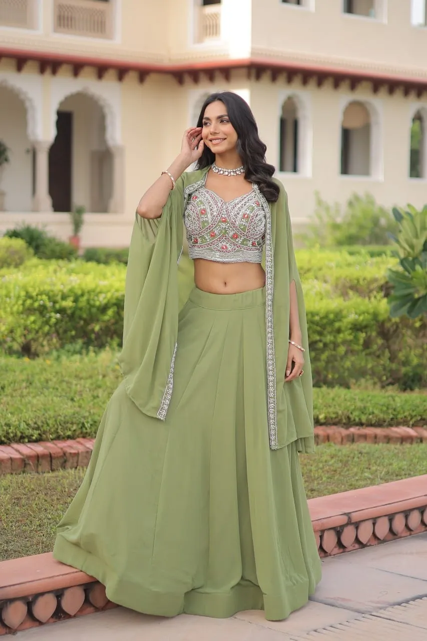 Green Readymade Lehenga with Koti Style - Image 4