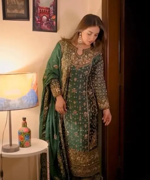 Green Readymade Pakistani Long Suits for Women