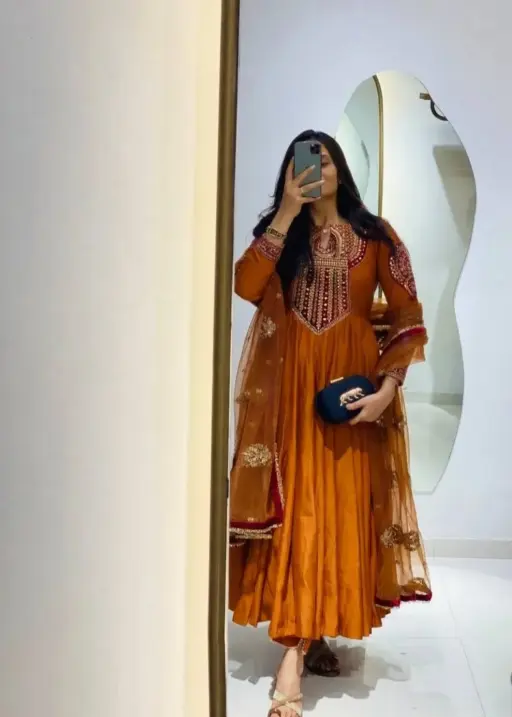 Haldi Ceremony Special Orange Anarkali Dress