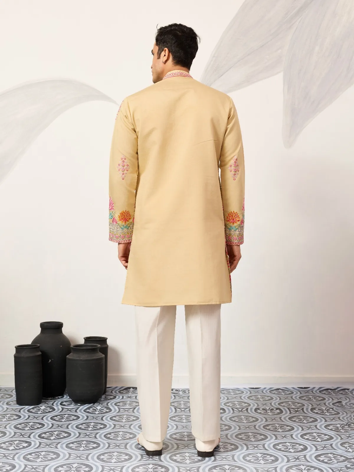 Haldi Special Yellow Men Embroidery Kurta - Image 4
