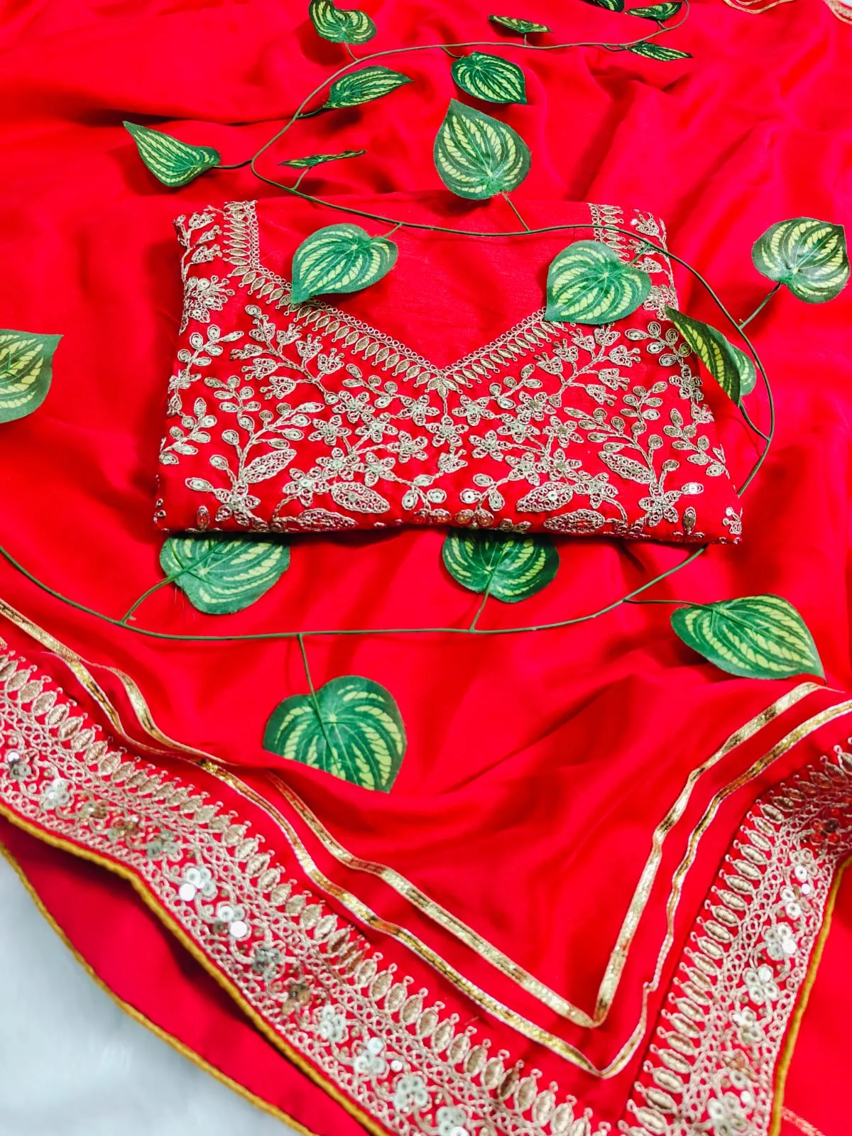 Kajal Aggarwal Inspired Red Saree - Image 5