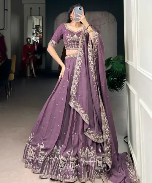 Lavander Bridesmaid Embroidery Lehenga Blouse