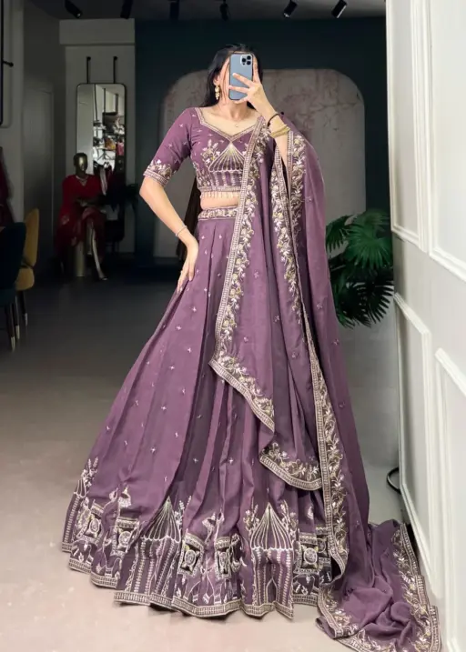 Lavander Bridesmaid Embroidery Lehenga Blouse