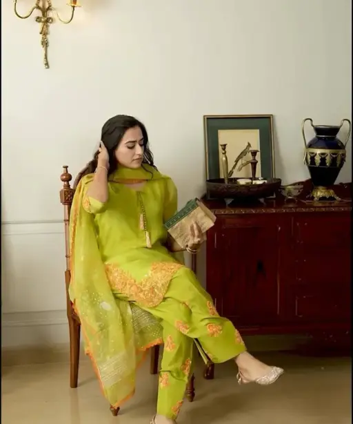 Lime Green Pakistani Farshi Dress