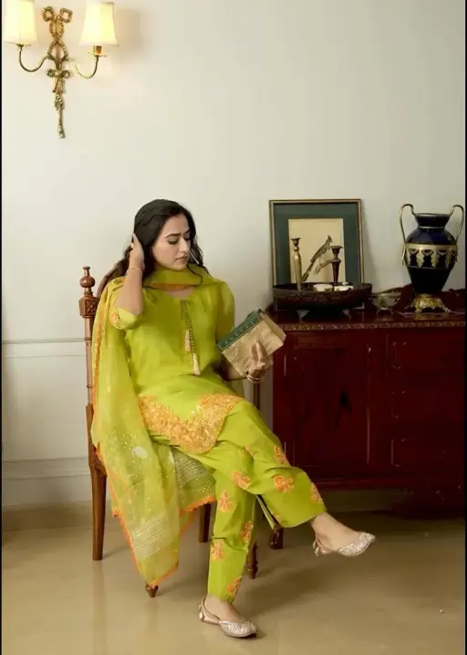 Lime Green Pakistani Farshi Dress