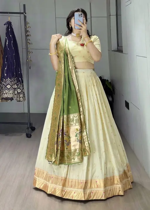 Marathi Girl Special Cream Pathani Lehenga