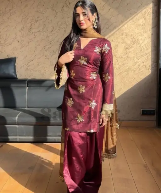 Maroon Embroidery Farsi Salwar Suit Under 1000
