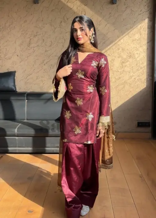 Maroon Embroidery Farsi Salwar Suit Under 1000