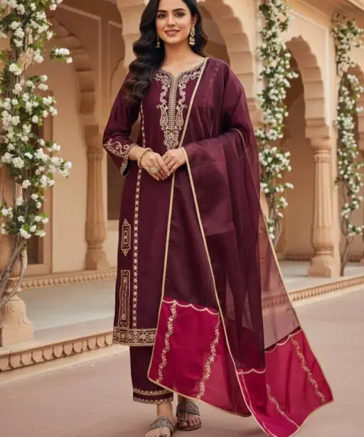 Violet Pakistani Plazzo Salwar Suit