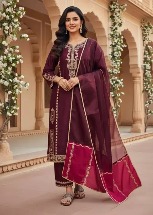 Violet Pakistani Plazzo Salwar Suit