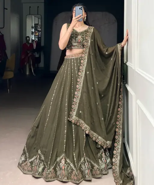 Mehendi Green Bridesmaid Embroidery Lehenga