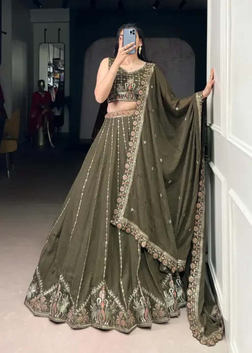 Mehendi Green Bridesmaid Embroidery Lehenga