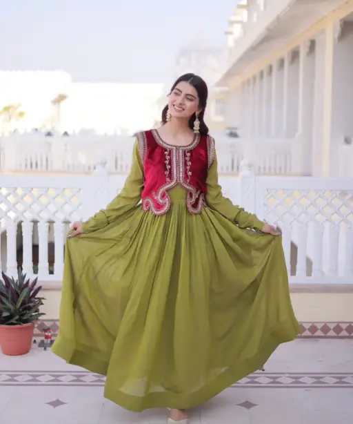Mehendi Green Gown with Jacket Design