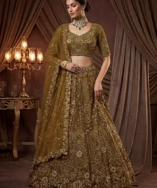 Mustard Color Handwork Bridal Lehenga