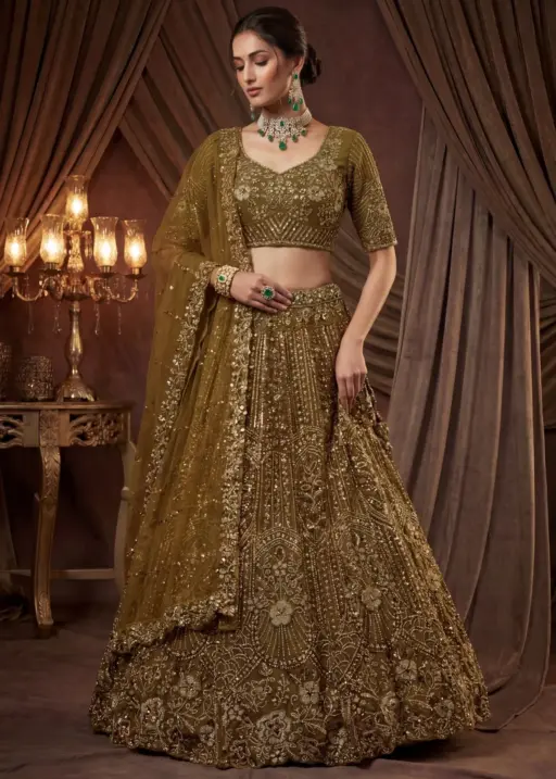 Mustard Color Handwork Bridal Lehenga