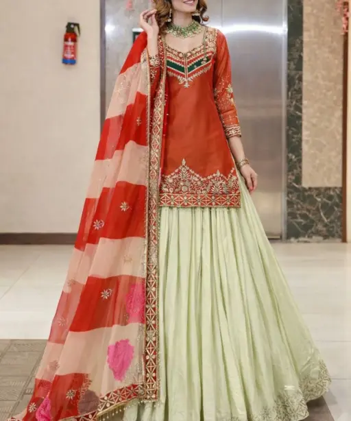 Pakistani Style Orange Skirt Suit