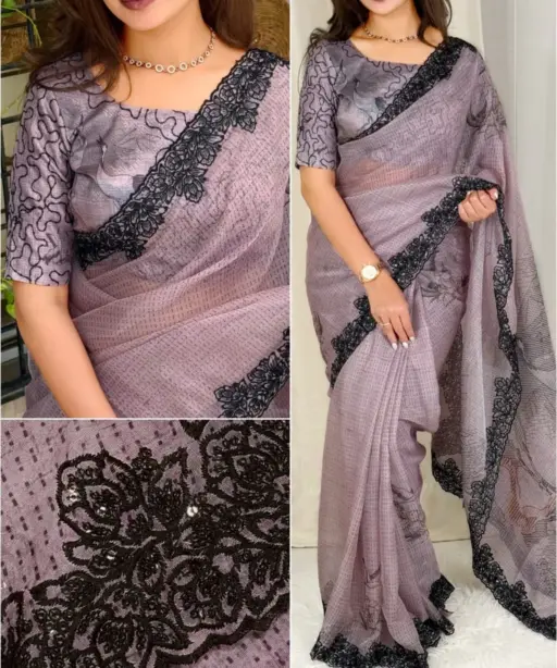 Party Organza Saree with Sequence Border