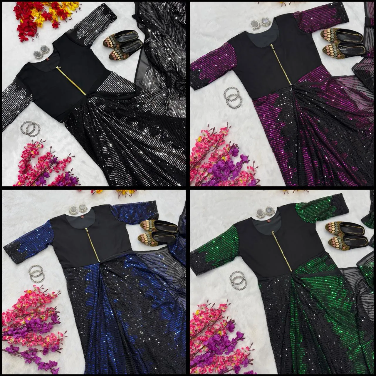 Party Zip and Go Saree with Purple Sequence work - Image 4