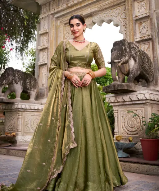 Pastel Mint Green Shiny Party Lehenga