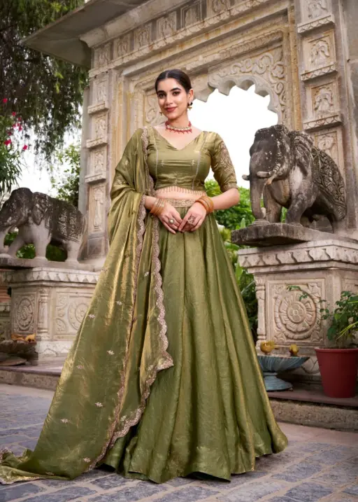 Pastel Mint Green Shiny Party Lehenga