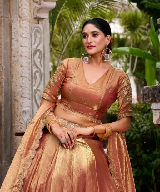 Pastel Orange Shiny Party Lehenga