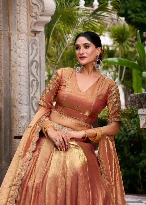 Pastel Orange Shiny Party Lehenga