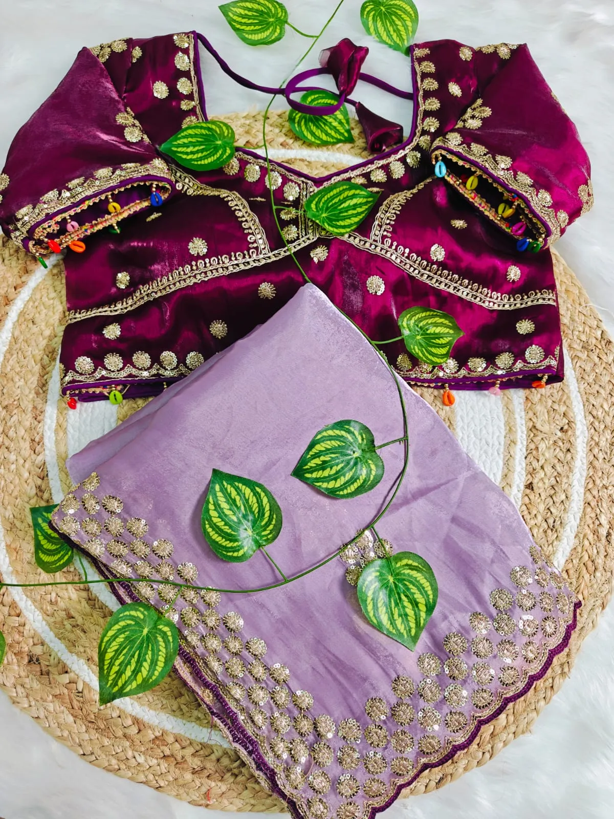 Pastel Purple Embroidery Saree with Readymade Blouse - Image 4