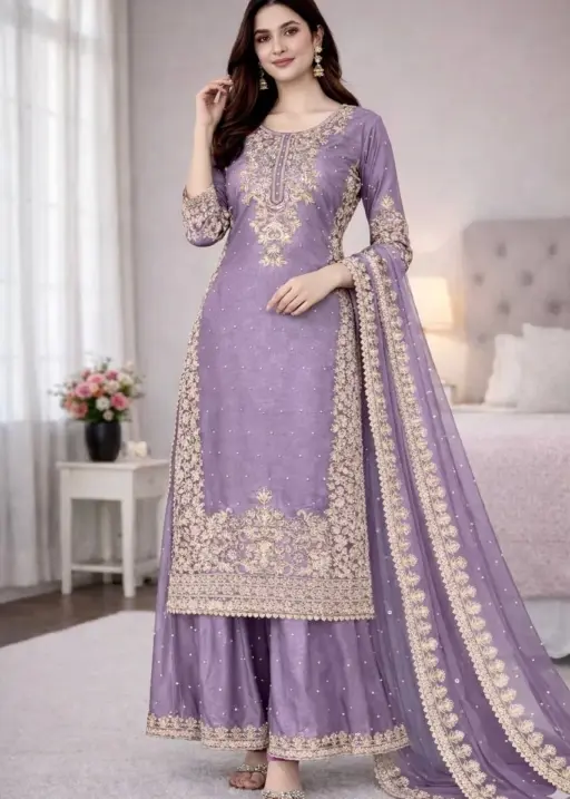 Pastel purple Pakistani Plazzo set