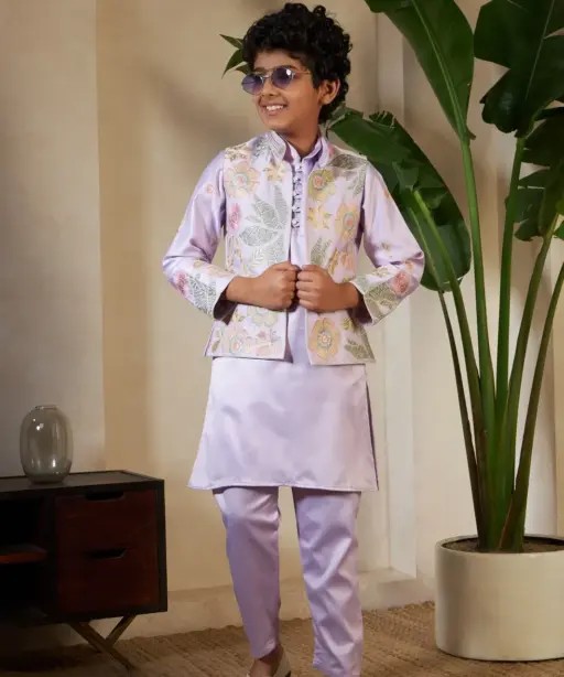 Pastel Purple small boys wedding kurta with koti
