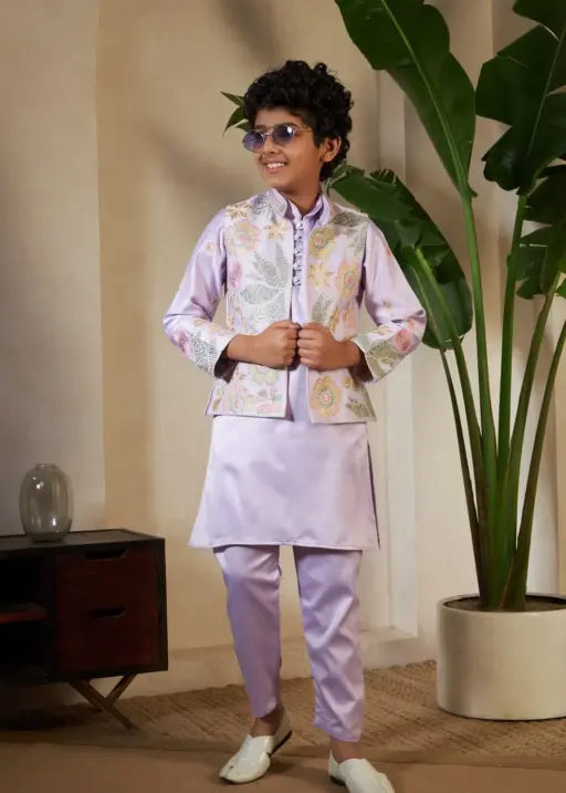 Pastel Purple small boys wedding kurta with koti