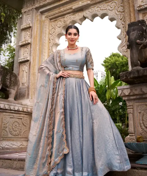 Pastel Sky blue Shiny Party Lehenga