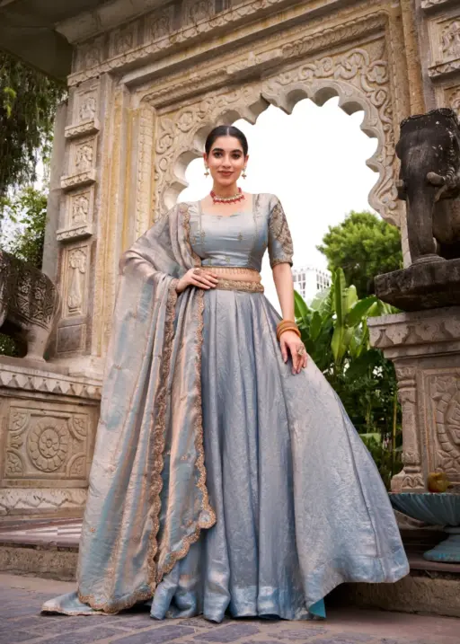 Pastel Sky blue Shiny Party Lehenga