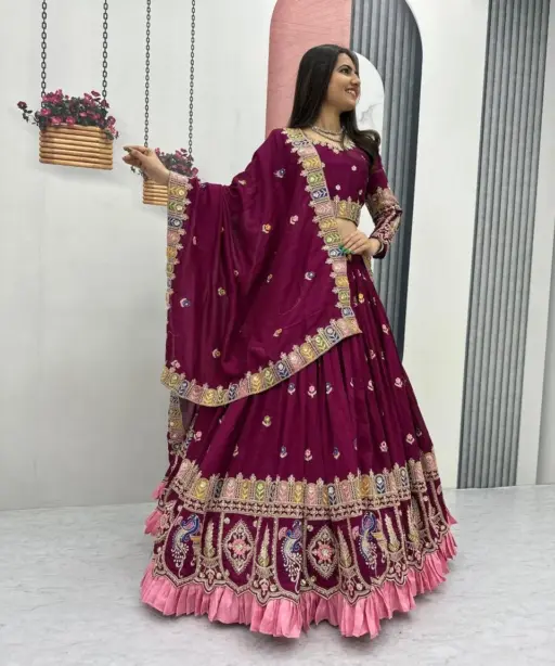 Purple Color Wedding Guest Readymade Lehenga
