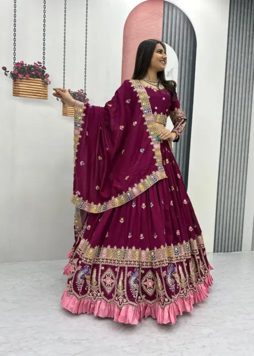 Purple Color Wedding Guest Readymade Lehenga
