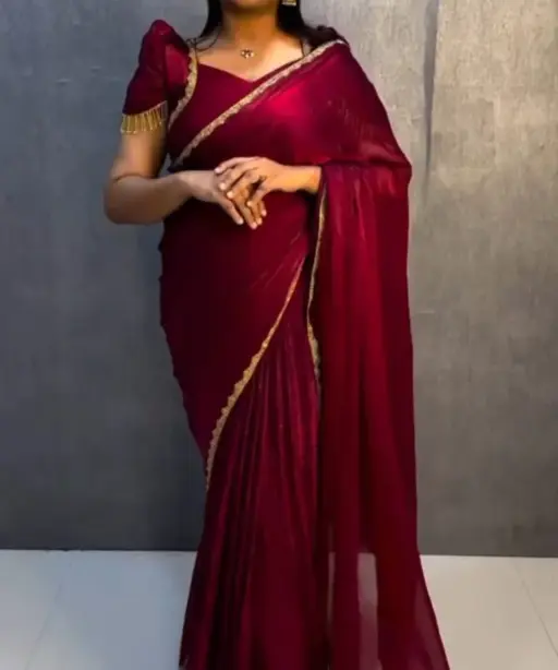 Red Color Zip and Go Saree for Party