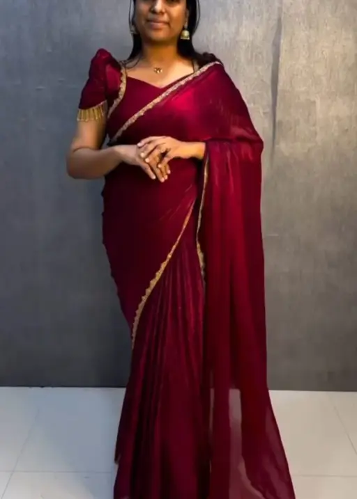 Red Color Zip and Go Saree for Party