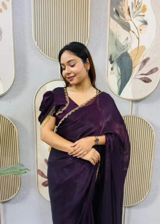Purple Color Zip and go Saree with Beads