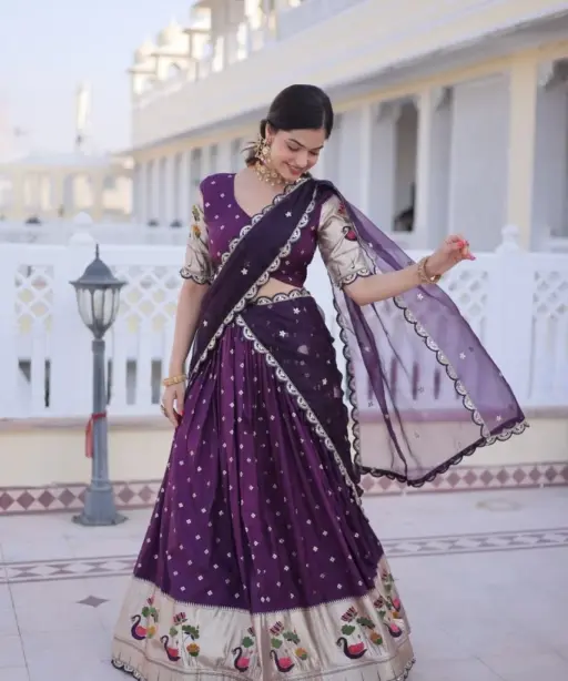 Purple Dola Silk Wedding Lehenga Set