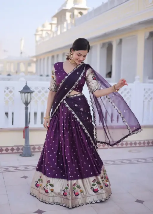 Purple Dola Silk Wedding Lehenga Set