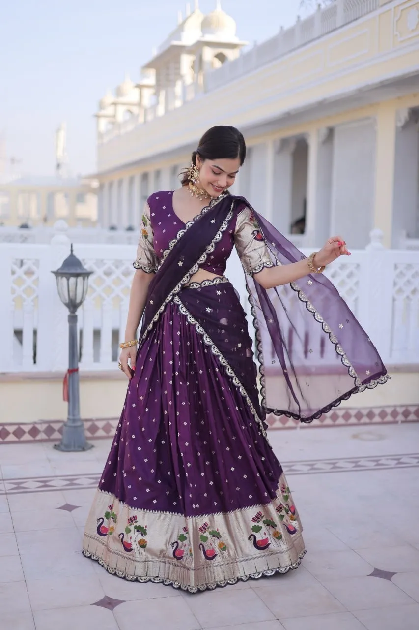 Purple Dola Silk Wedding Lehenga Set