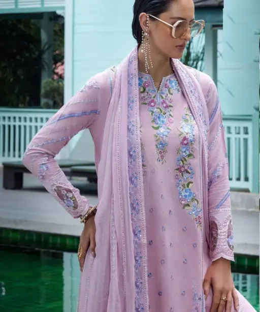 Purple Embroidered Pakistani Style Cotton Dress