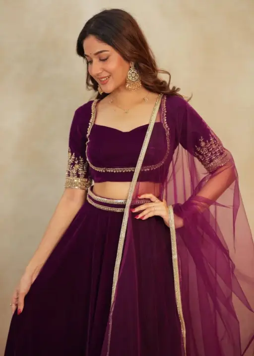 Purple Velvet Lehenga for Winter Barat