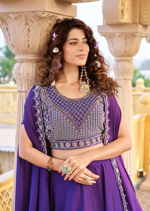 Purple Wedding Shrug Style Readymade Lehenga