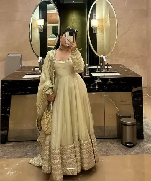 Ramzan Eid Special Cream Anarkali Dress | Eid Suits