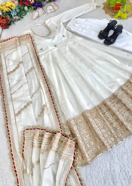 Ramzan Eid Special Cream Anarkali Dress | Eid Suits