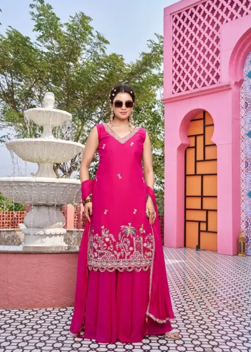 Rani Color Reception Special Beads Work Kurti Set