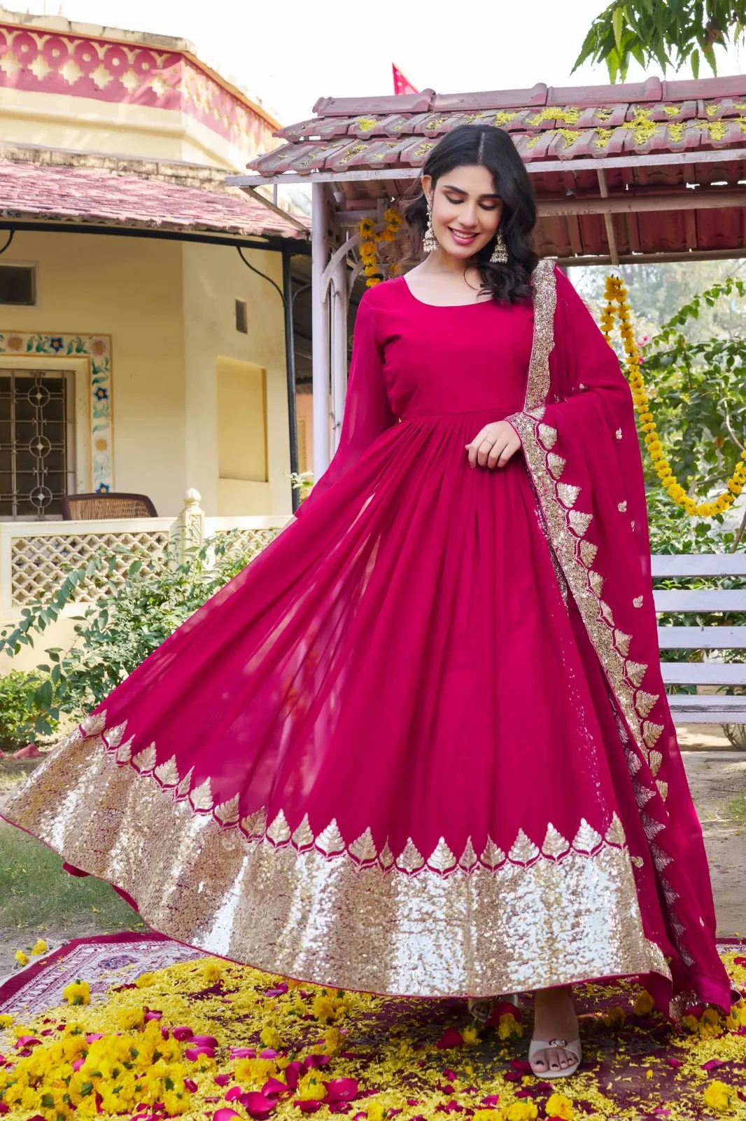 Rani Gown with Sequence Big Border | Readymade Gown - Image 3